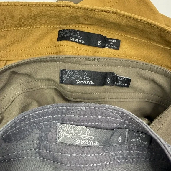 prAna Womens 6 Olivia Alana Shorts Hiking Outdoor Mustard Camo Nylon Stretch - Picture 2 of 16